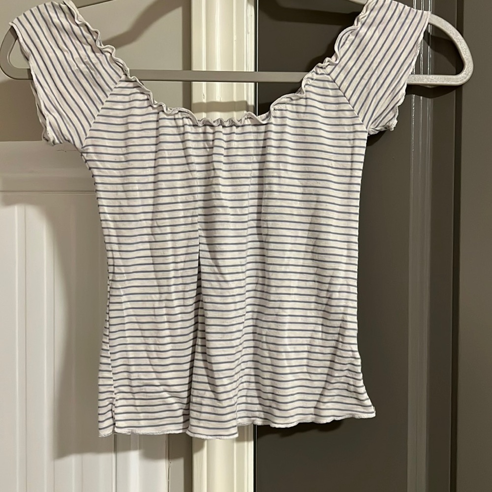 Womens off the shoulder white and blue striped top